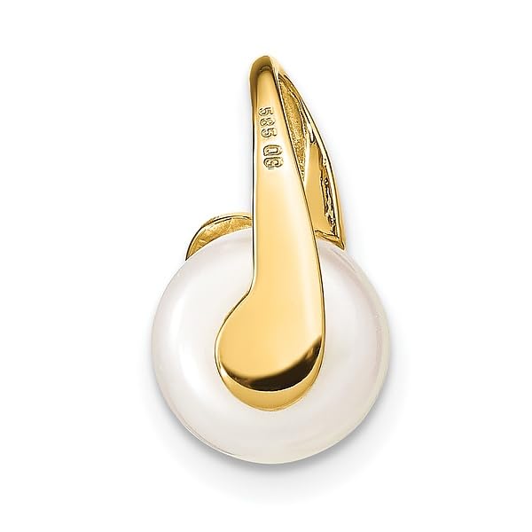 14K Solid Yellow Gold 8mm White Button Freshwater Cultured Pearl Necklace - Elegant Pendant Charm Slide for Women, Perfect for Weddings, Parties & Special Occasions