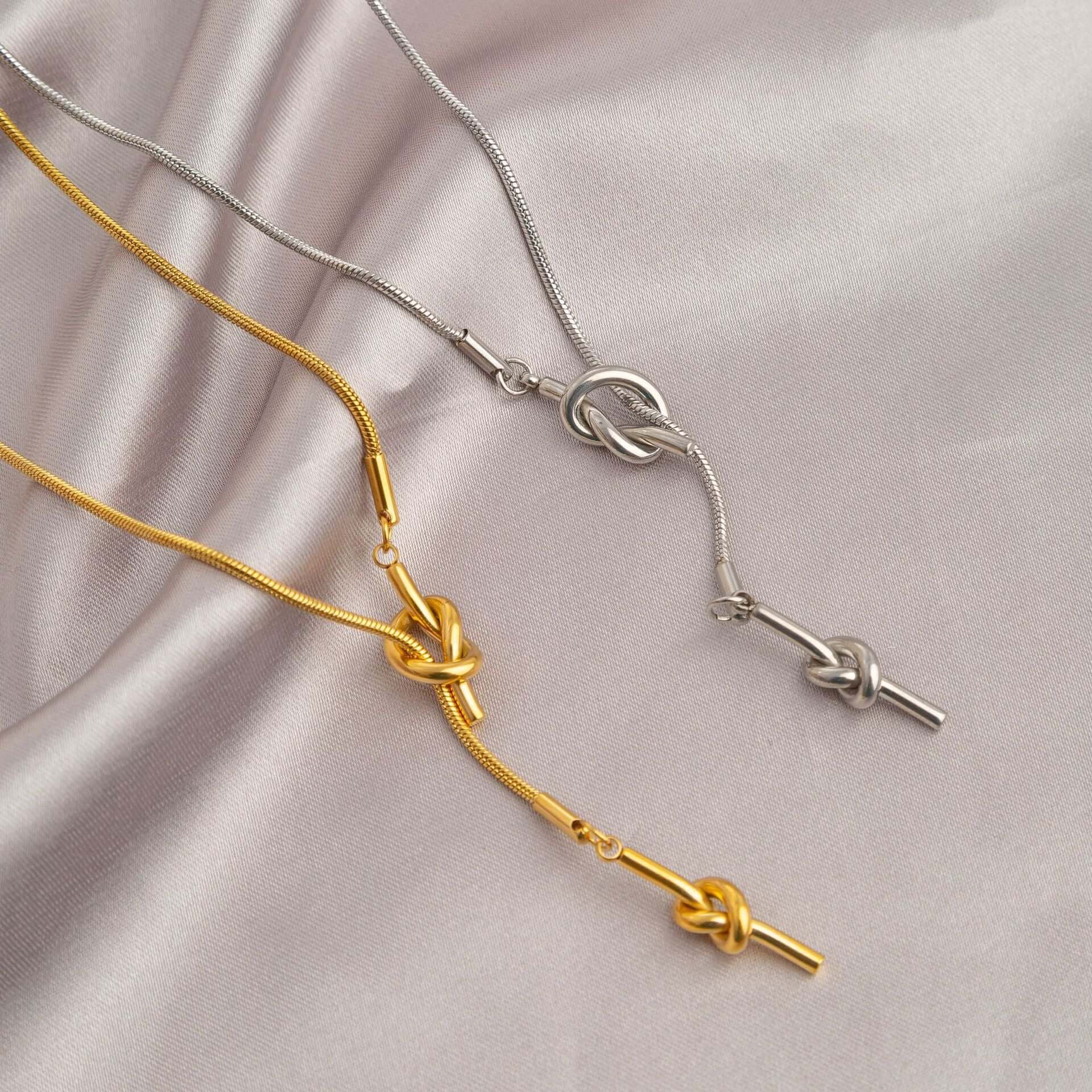 Elegant Adjustable Gold Knot Tassel Lariat Y Necklace for Women | Trendy Layered Minimalist Jewelry Gift | Perfect for Date Night, Office Wear & Special Occasions