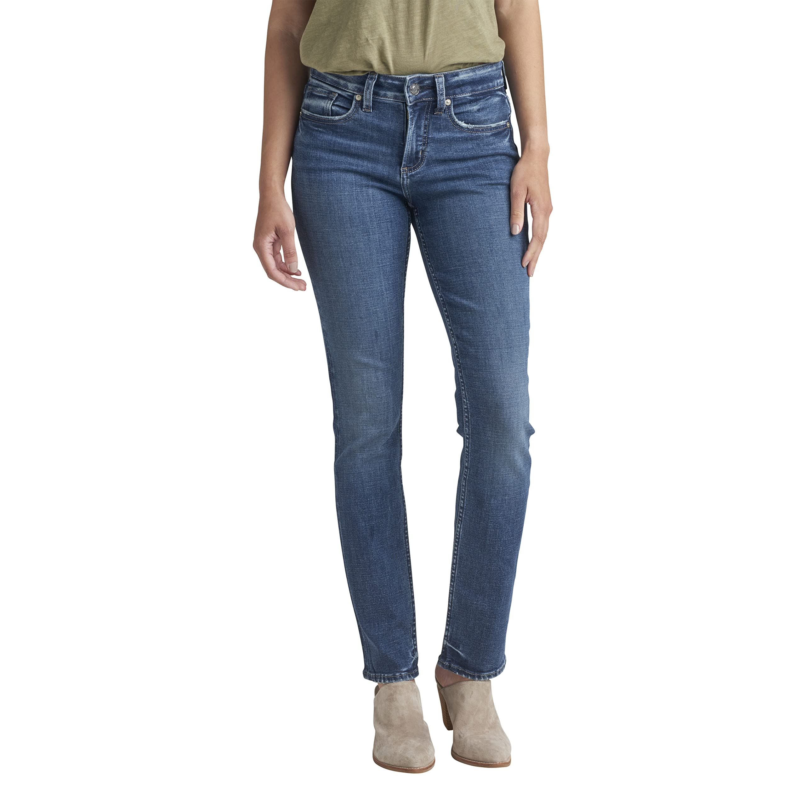 Silver Jeans Co. Women's Suki Mid Rise Straight Leg Jeans - Classic Comfort Denim Pants for Casual Wear & Everyday Outfits | Perfect for Work, Shopping & Weekend Outings