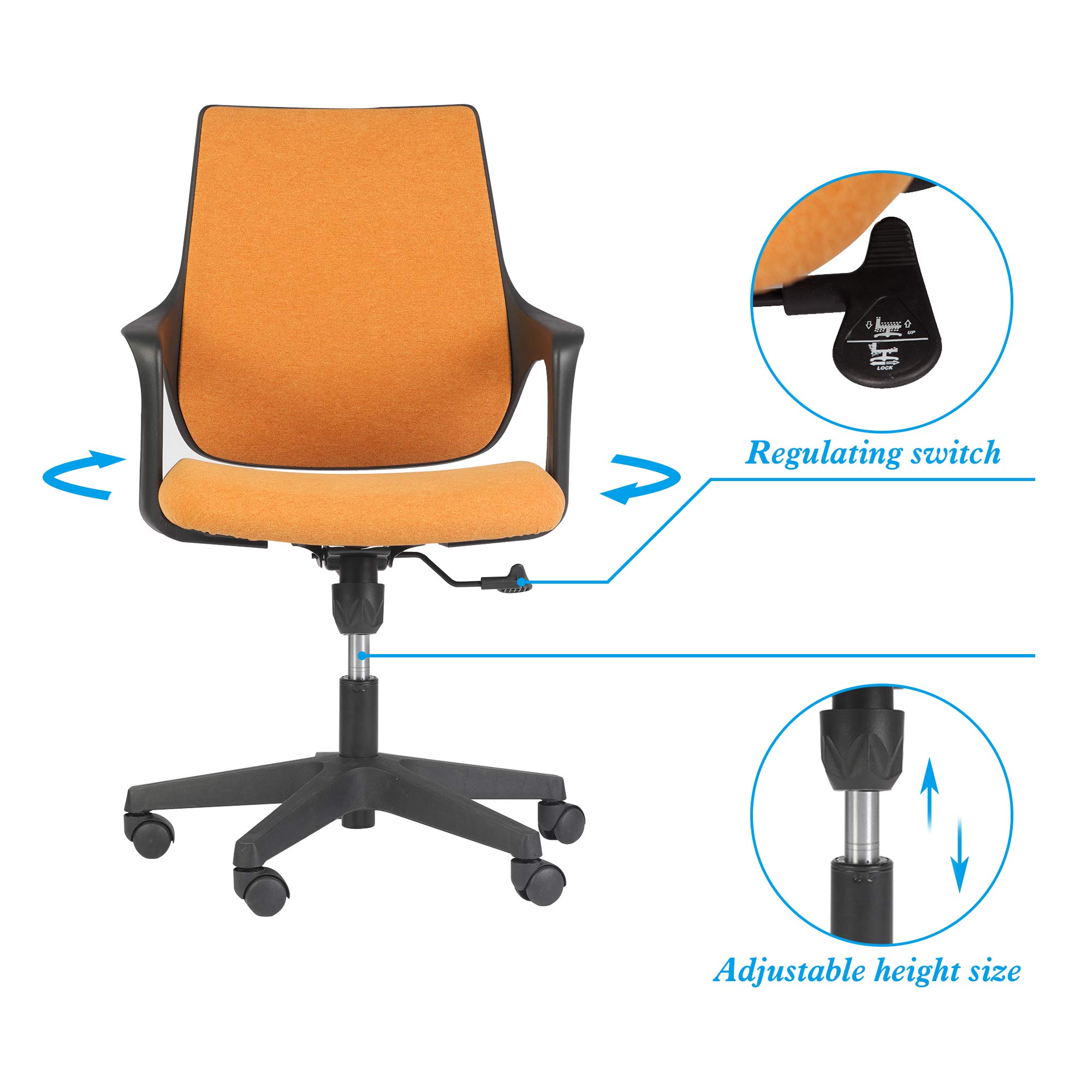 Ergonomic Swivel Office Chair with Adjustable Arms - Comfortable Computer Desk Chair for Home & Office - Orange - Perfect for Workstations, Gaming & Study Spaces