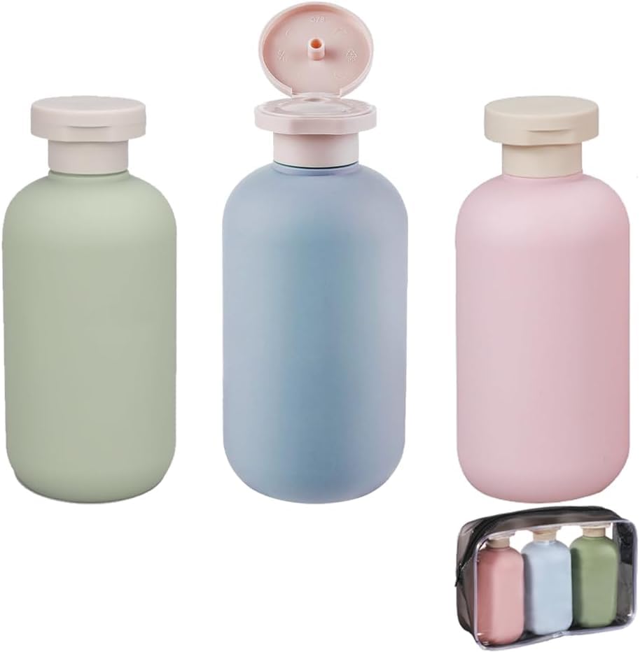 Leakproof 3-in-1 Travel Bottle Kit - Refillable Toiletry Containers for Shampoo, Body Wash & Perfume - Portable HDPE Cosmetic Storage (Set of 3 Multicolor) - Perfect for Air Travel, Gym Bags & Vacation Essentials