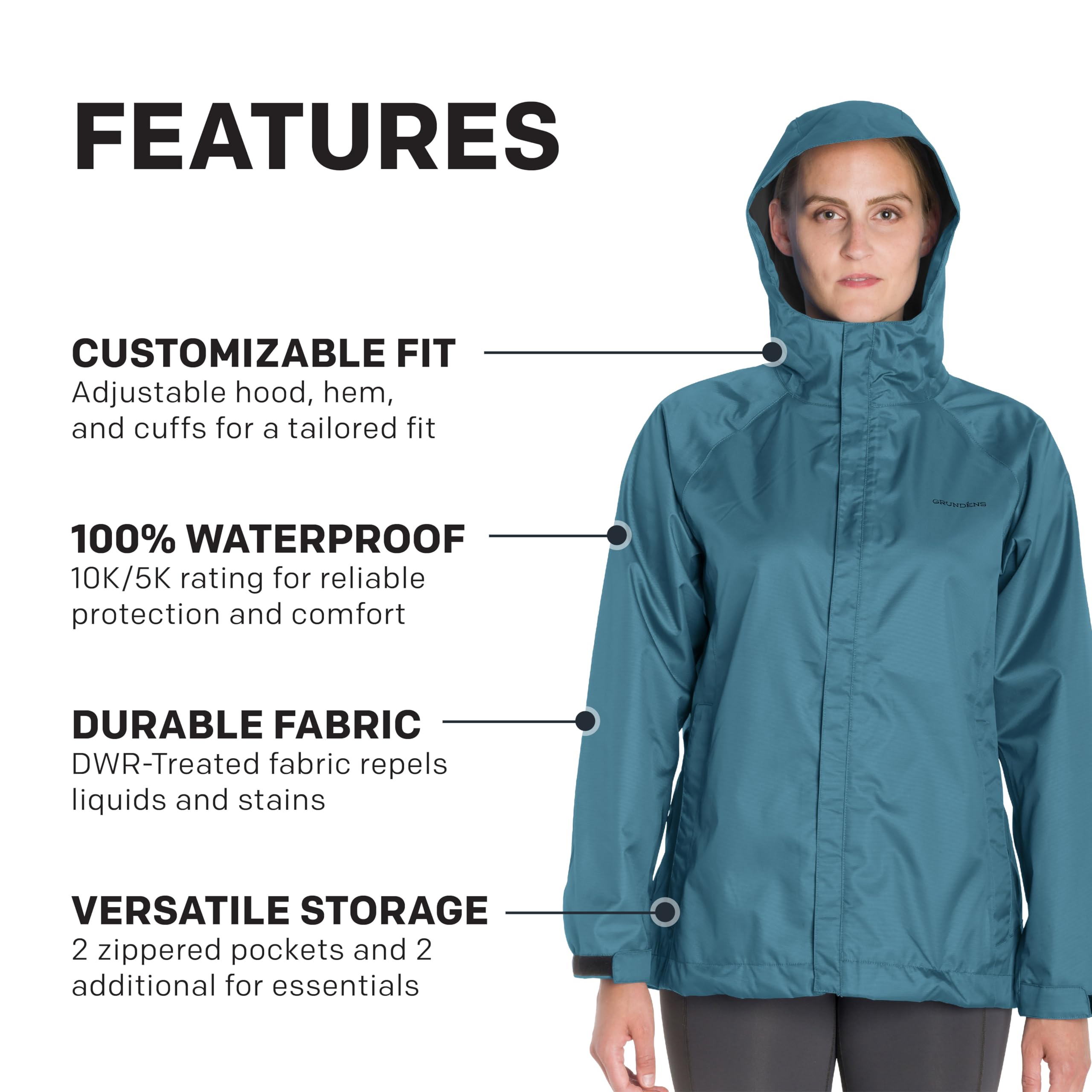 Grundéns Women’s Waterproof Hooded Fishing Jacket - Stain-Resistant, Windproof Raincoat for Outdoor Fishing, Hiking & Camping | All-Weather Protection