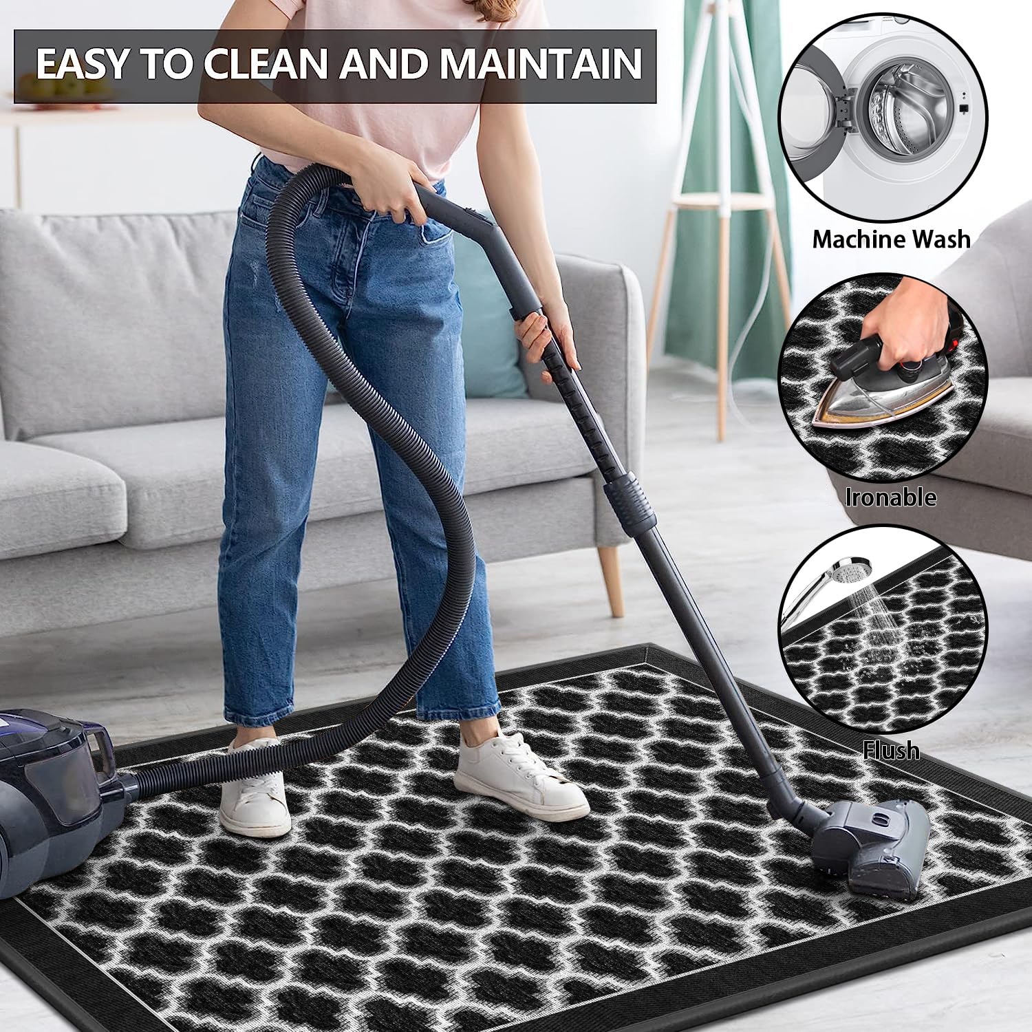 GOYLSER Non-Slip Checkered Doormat 26x36 Inch - Indoor/Outdoor Entryway Rug for Front Door, Farmhouse Style Black Lantern Pattern - Perfect for Home, Apartment, Office & High Traffic Areas