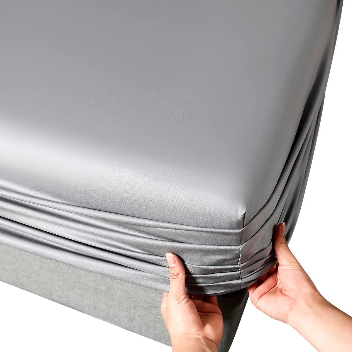 Premium Cooling Bamboo King Size Fitted Sheet - Ultra Soft & Breathable Deep Pocket Bed Sheet - Wrinkle & Fade Resistant - Perfect for Hot Sleepers & Summer Nights (King, Gray) - Ideal for Master Bedrooms, Guest Rooms & Vacation Homes