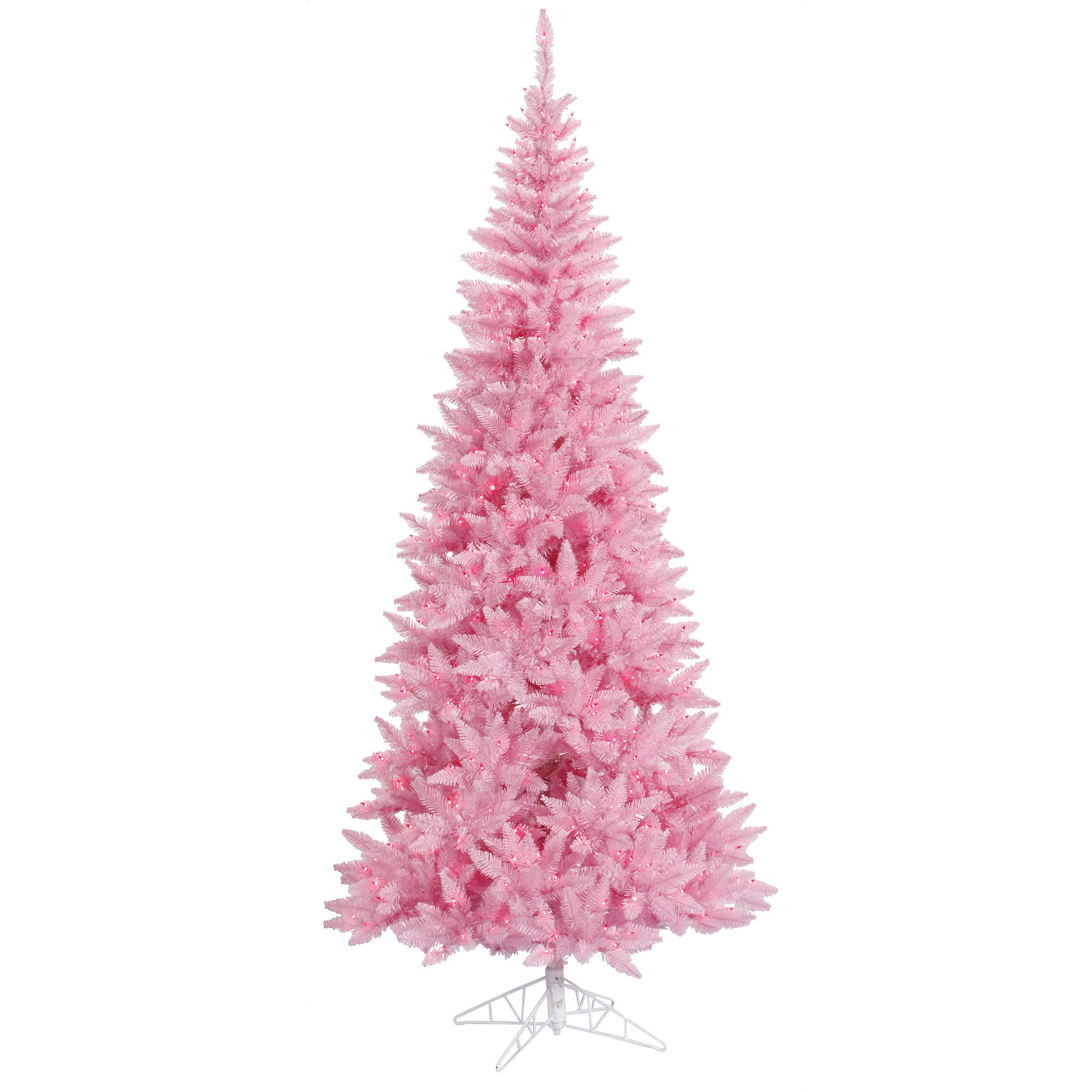 Vickerman 6.5 Foot Pink Artificial Slim Christmas Tree with Dura-Lit LED Lights - Flocked Faux Fir Holiday Decor for Living Room, Bedroom & Office - Indoor Xmas Decorations for Home, Party & Festive Season