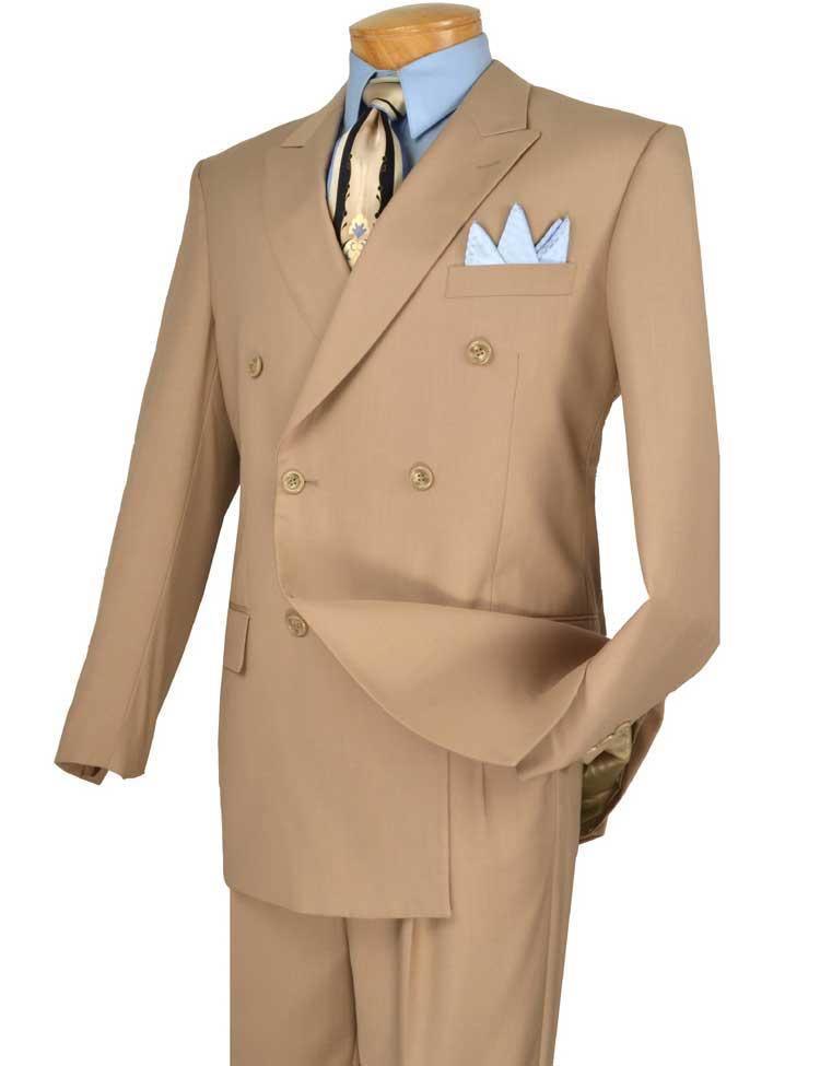 Premium Men's Executive Double Breasted Suit - Solid Beige Business Formal Wear for Office, Weddings & Special Occasions
