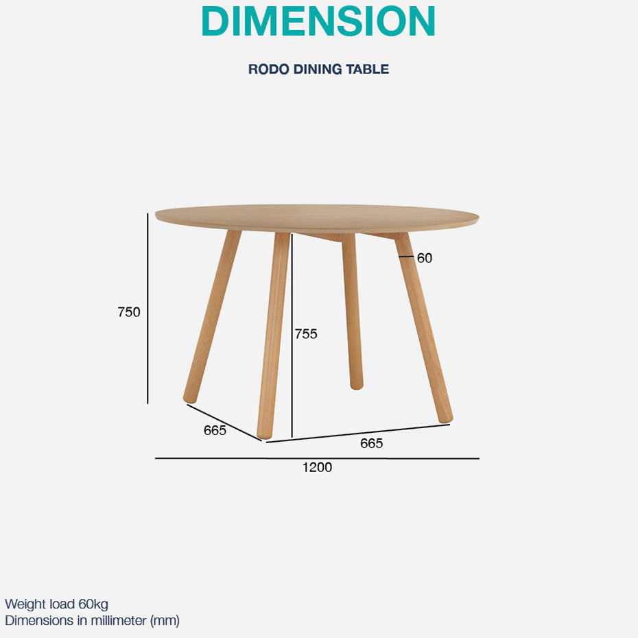 RODO 47-Inch Round Dining Table - Natural Wood Kitchen Table for 4-6 People - Perfect for Small Spaces, Breakfast Nook & Cozy Dining Rooms