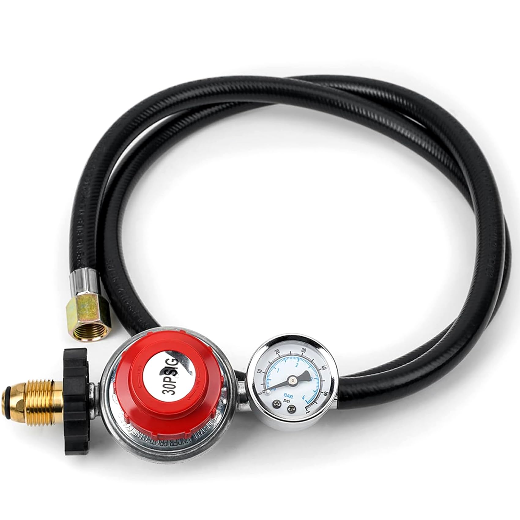 Onlyfire 4Ft High Pressure Adjustable Propane Regulator 0-30 PSI with Gauge POL Connection Hose - Perfect for Gas Grills, Outdoor Fire Pits, Turkey Fryers, Camping Stoves, and Patio Heaters | Ideal for Backyard BBQs, Tailgating & Outdoor Cooking