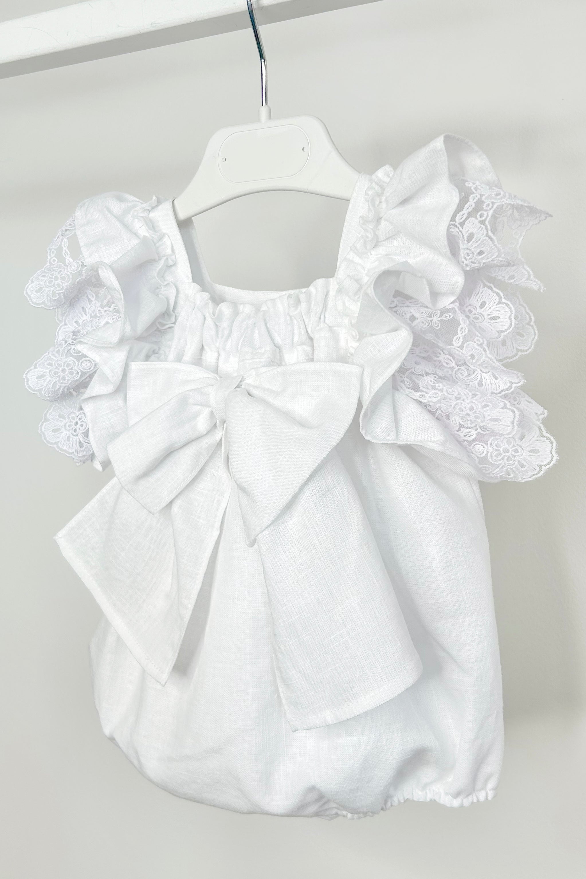 Seraphina White Lace Bow Romper for Women - Summer Casual Jumpsuit with Adjustable Straps & Pockets - Perfect for Beach, Vacation & Outdoor Events