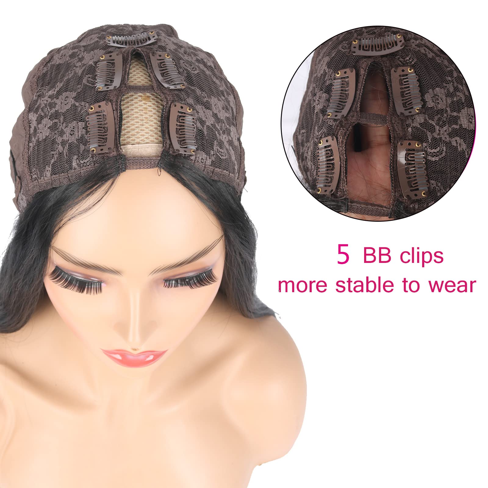KRSI Straight V Part Wigs for Women - 22 Inch Glueless U Part Wig 1.5''x3.5'' V Shape Synthetic Hair Extension | Natural Black Full Head Clip-in Half Wig | Perfect for Daily Wear, Cosplay & Special Occasions