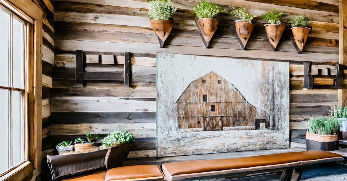 Hand Painted Rustic Barn Canvas Wall Art - Modern Abstract Farmhouse Painting - Aesthetic Artwork for Living Room, Bedroom & Bathroom Decor - Perfect for Country Style Home & Office Interior Design