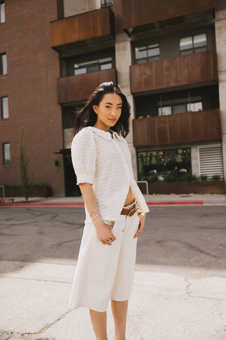 Lyla Collared Lace Top in Ivory - Elegant Women's Blouse for Casual & Party Wear | Perfect for Dates, Office & Special Occasions