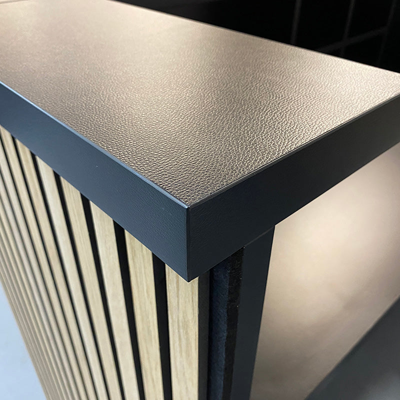 KENTO 240cm Modern Reception Desk with Timber Slat Acoustic Design in Black & Oak Finish - Perfect for Office Lobby, Hotel Front Desk, and Corporate Waiting Areas