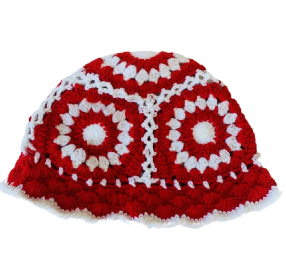 Handmade Women's Knitted Bucket Hat - Stylish Cloche Crochet Beanie & Fishing Cap with Striped Floral Design for Outdoor Activities | Perfect for Beach, Hiking & Fashion