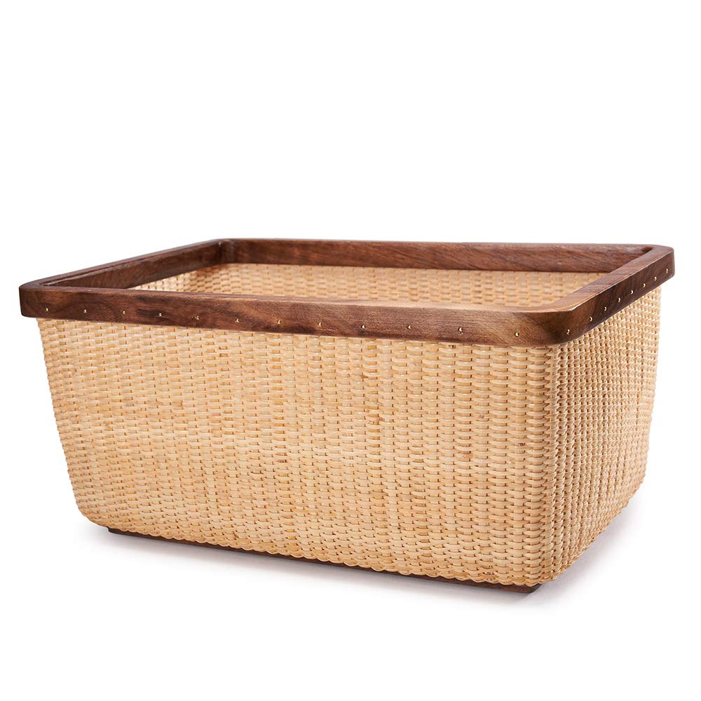 Nantucket Basket - Handwoven Rattan & Solid Wood Storage Basket for Jewelry, Fruits & Home Decor | Modern Square Woven Box for Living Room, Table & Organizing