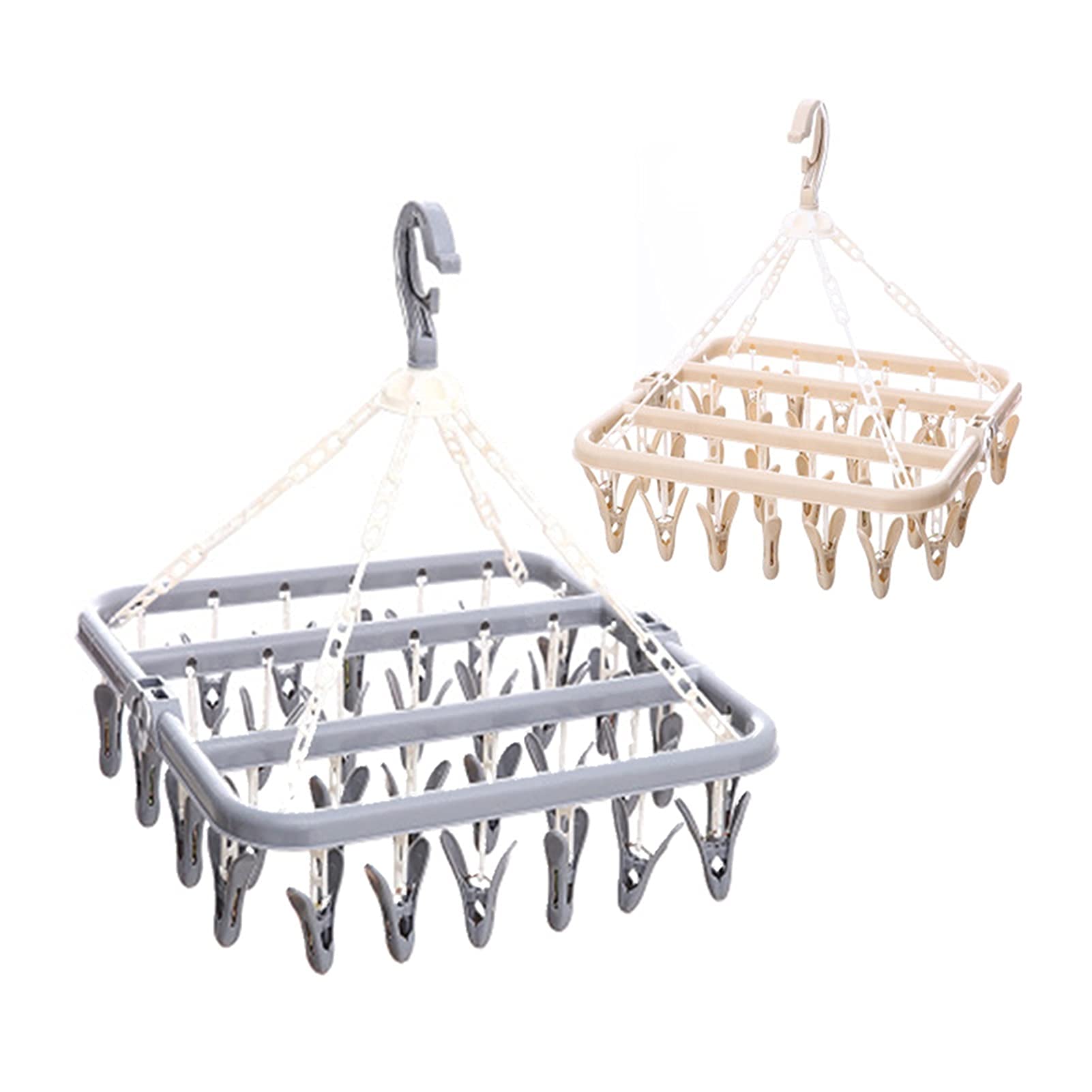 32-Peg Multifunctional Hanging Rack for Socks, Underwear & Clothes - Flexible Indoor/Outdoor Laundry Organizer for Home, Washing, Drying & Storage (Gray/Beige) - Perfect for Closet, Laundry Room & Travel Use