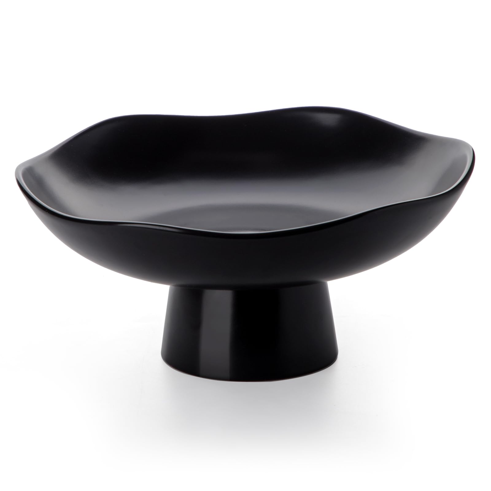 Nucookery 10-Inch Ceramic Fruit Bowl - Modern Matte Black Kitchen Countertop Decor for Fruits, Bread & Vegetables | Large Decorative Serving Basket for Dining Table, Pantry & Home Kitchen Storage