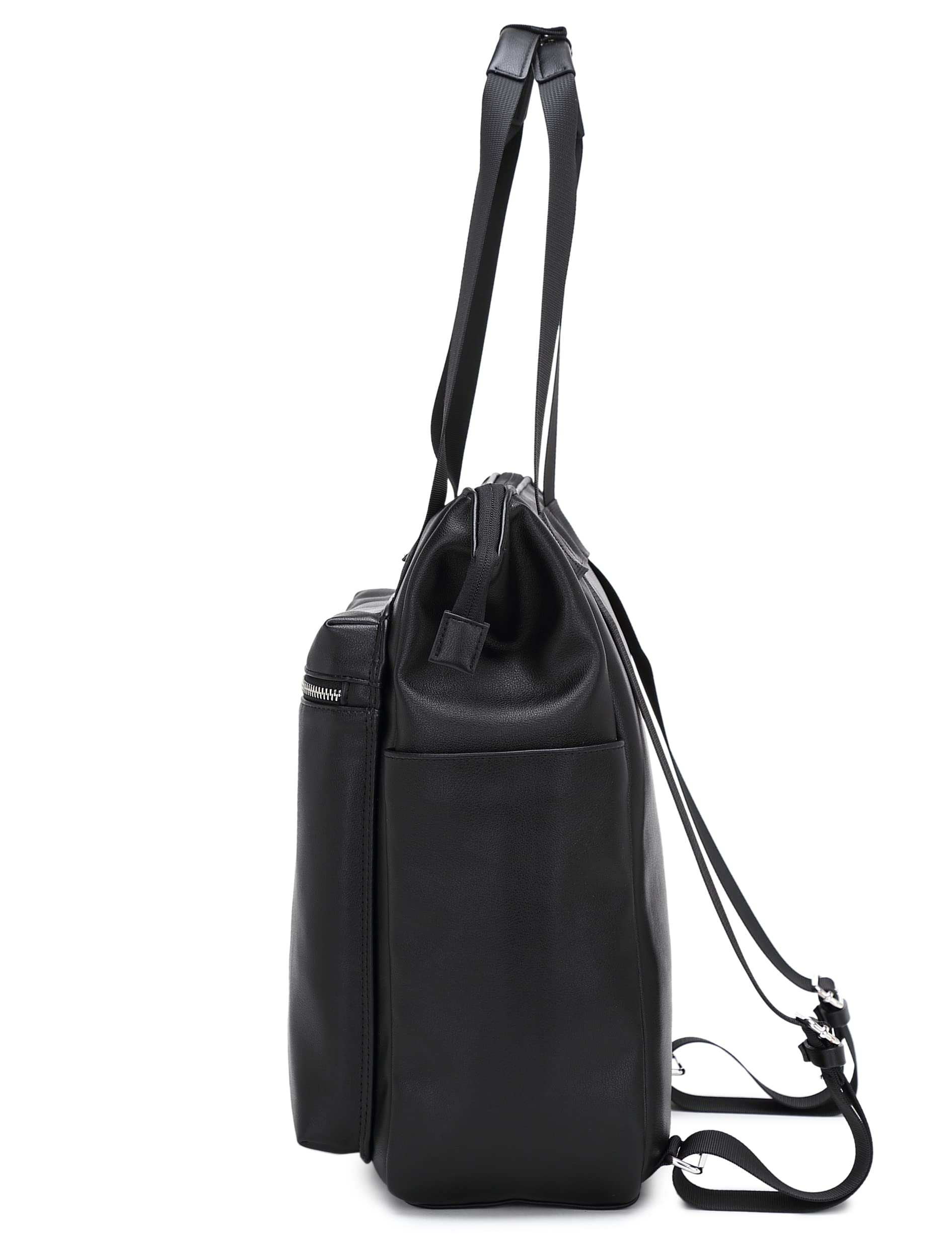 Kah&Kee Leather Convertible Tote Backpack for Women & Men - 14-Inch Laptop Diaper Bag, Work Commute, Teacher Travel Bag (Black) | Stylish & Functional for Office, School & Daily Use