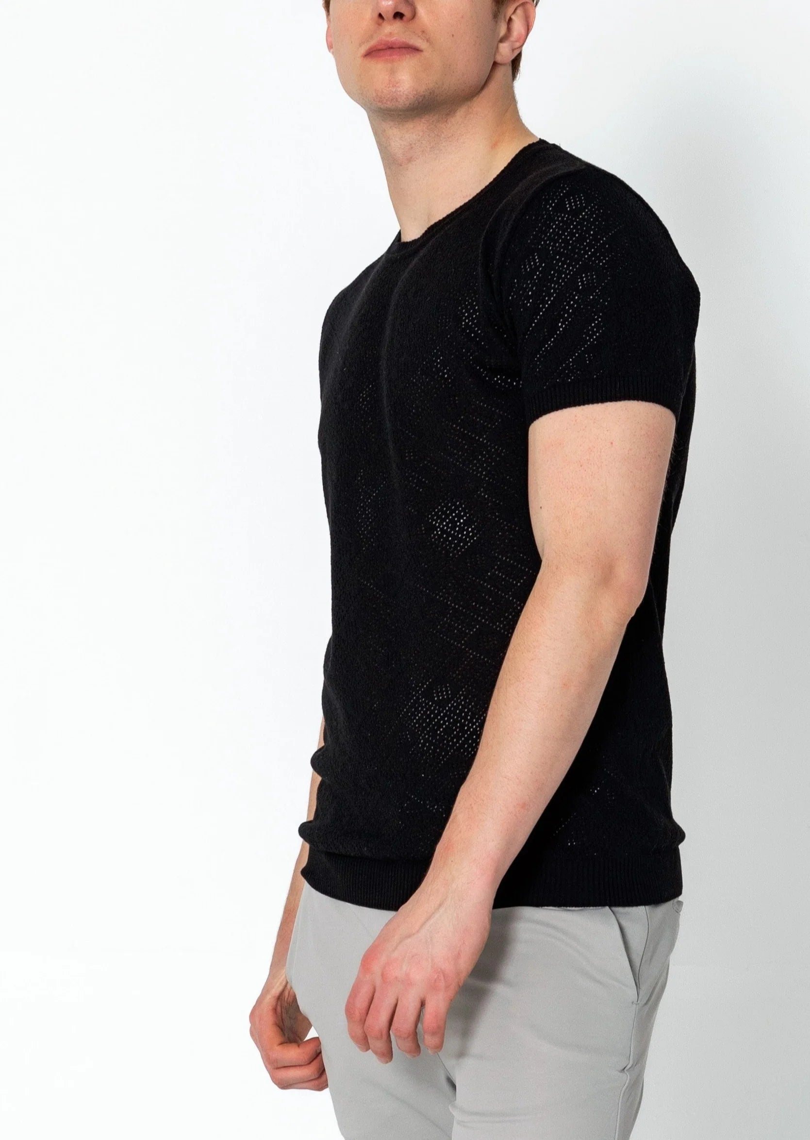 RNT23 Geometric Crochet T-Shirt for Women - Stylish Black Cotton Top for Casual Wear, Summer Outfits & Boho Fashion