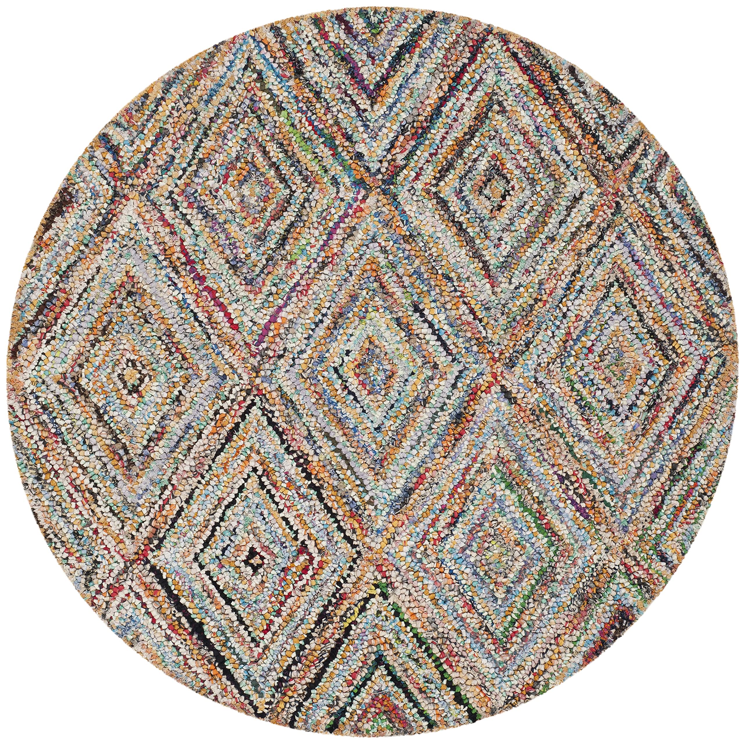 SAFAVIEH Nantucket Collection 8' Round Handmade Bohemian Diamond Cotton Area Rug - NAN314A - Perfect for Living Room, Bedroom & Boho Home Decor