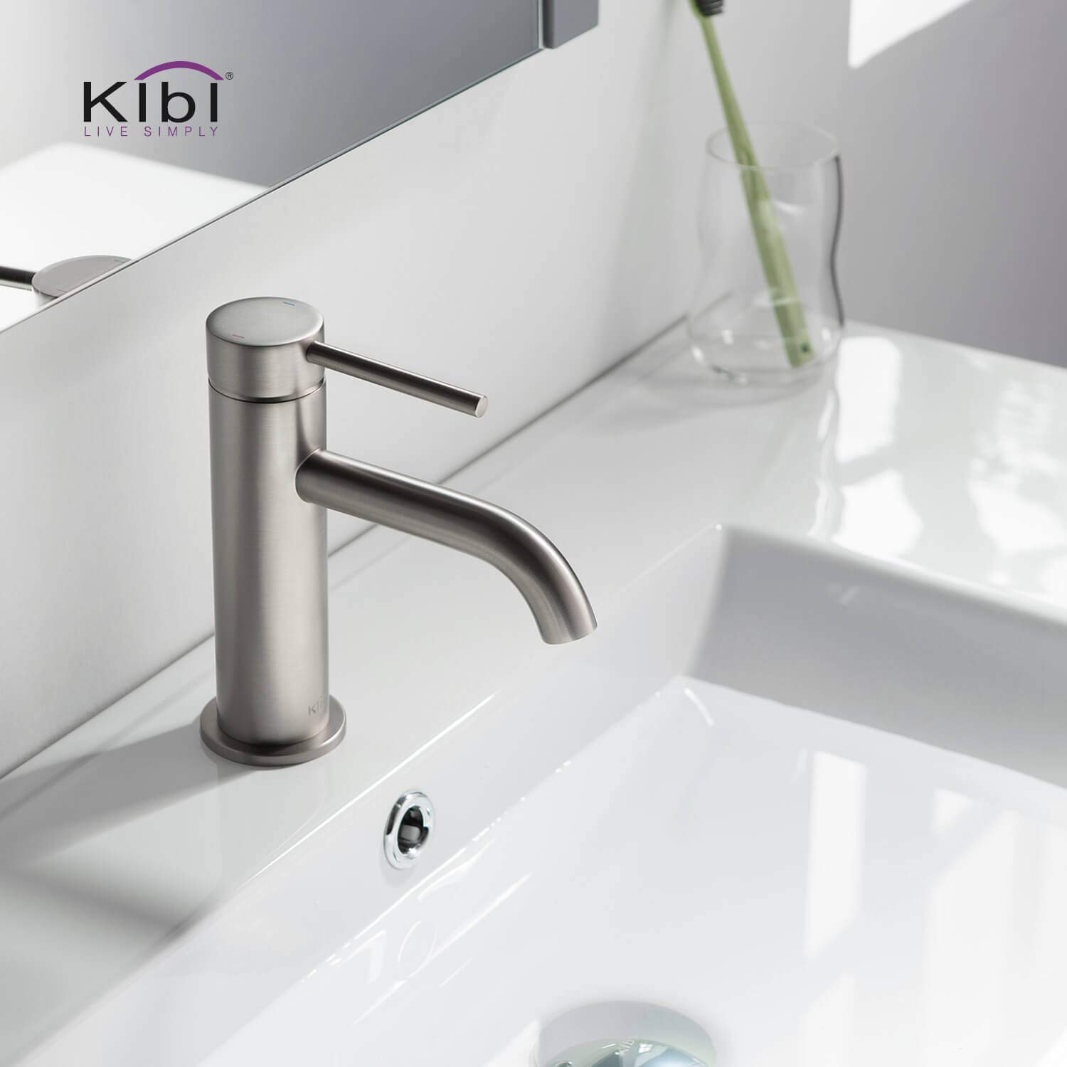 KIBI Brushed Nickel Single Handle Bathroom Sink Faucet - Solid Brass Construction with Water Supply Hose | Corrosion-Resistant & Durable Bathroom Vanity Faucet for Modern Homes (Model KBF1008) | Perfect for Guest Bathrooms, Powder Rooms & Master Suites