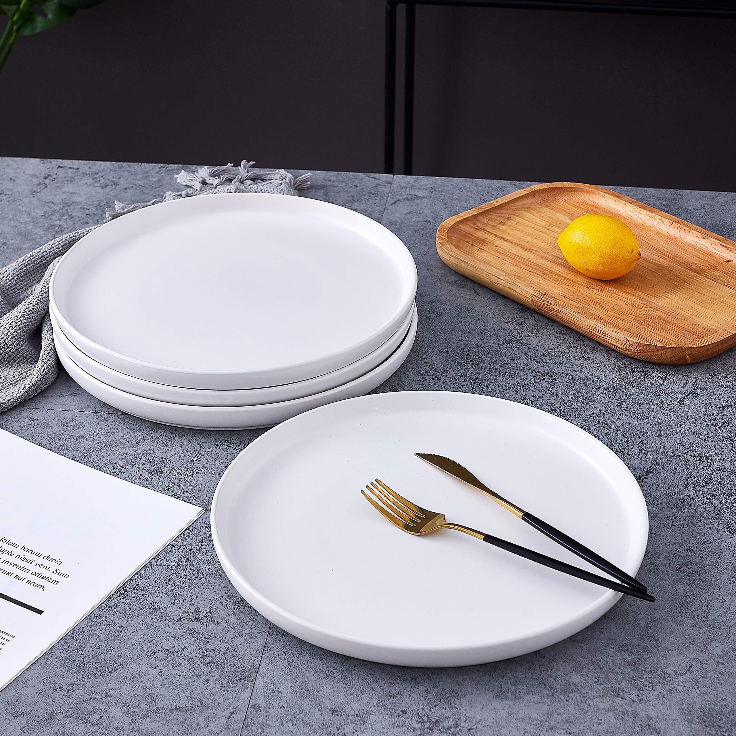 Bruntmor 11 Inch Ceramic Dinner Plates Set of 4 - Round White Pasta & Salad Plates - Oven & Dishwasher Safe Dinnerware - Perfect for Family Meals, Restaurants, and Dinner Parties