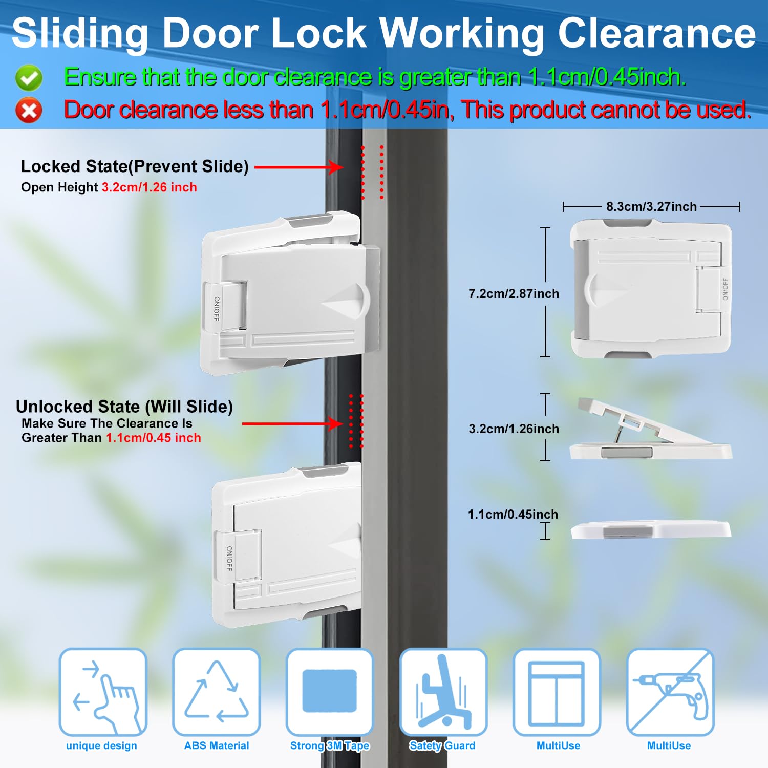 4-Pack Sliding Door Locks for Child Safety - No Drill Window & Glass Door Locks with Strong 3M Adhesive Tape | Perfect for Baby Proofing Homes, Apartments & Offices