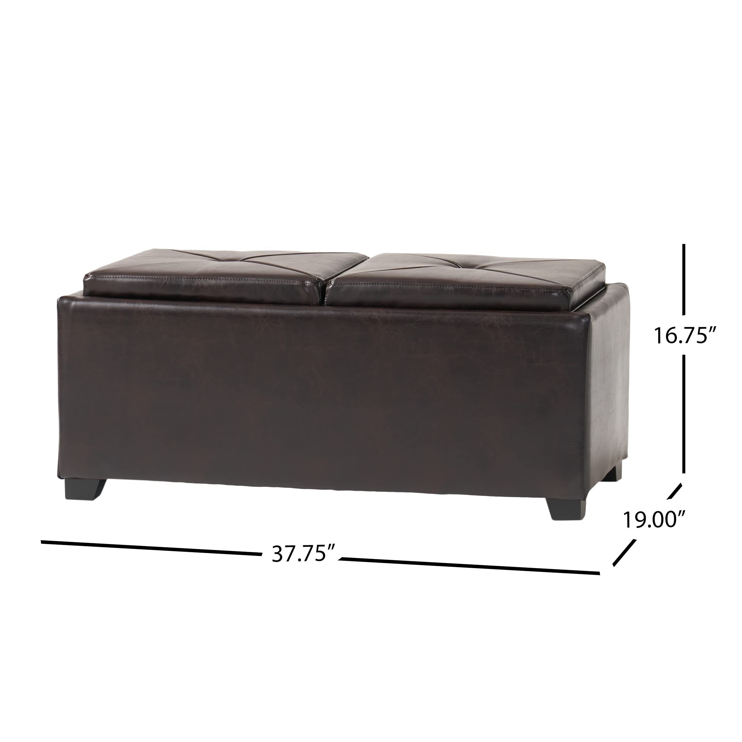 Christopher Knight Home Maxwell Leather Tray Ottoman in Espresso - Stylish Leather Storage Ottoman with Tray Top for Living Room, Bedroom & Office