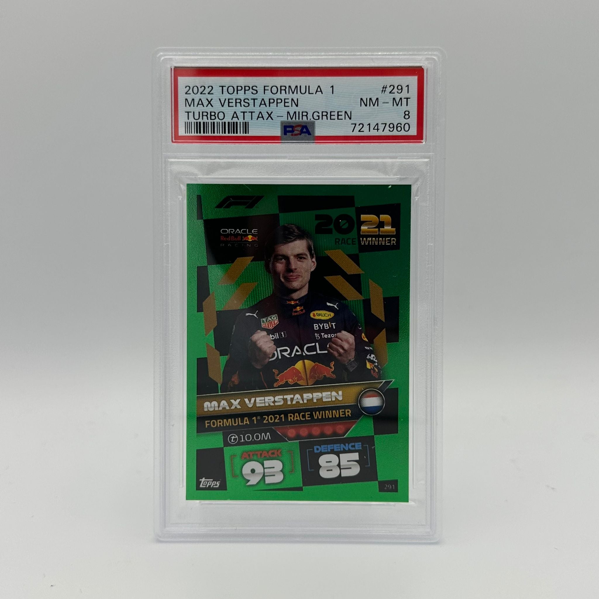 PSA 8 Graded Max Verstappen #291 406/500 Race Winner Mirror Green F1 Trading Card - Perfect for Collectors, Sports Memorabilia Fans & Formula 1 Enthusiasts