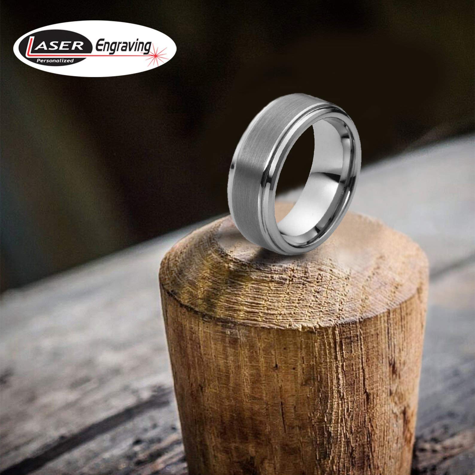 Personalized Tungsten Wedding Rings for Couples - Laser Engraved, 8mm Brushed & Polished - Perfect for Anniversaries & Engagements