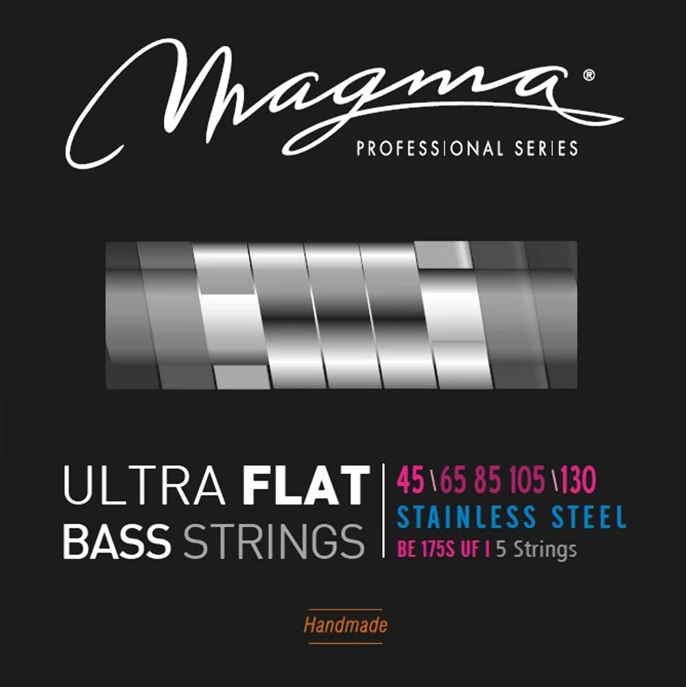 Magma Ultra Flat Electric Bass Guitar Strings - 5 String Set (45-130 Gauges) | Stainless Steel Medium Gauge for Long Scale 34
