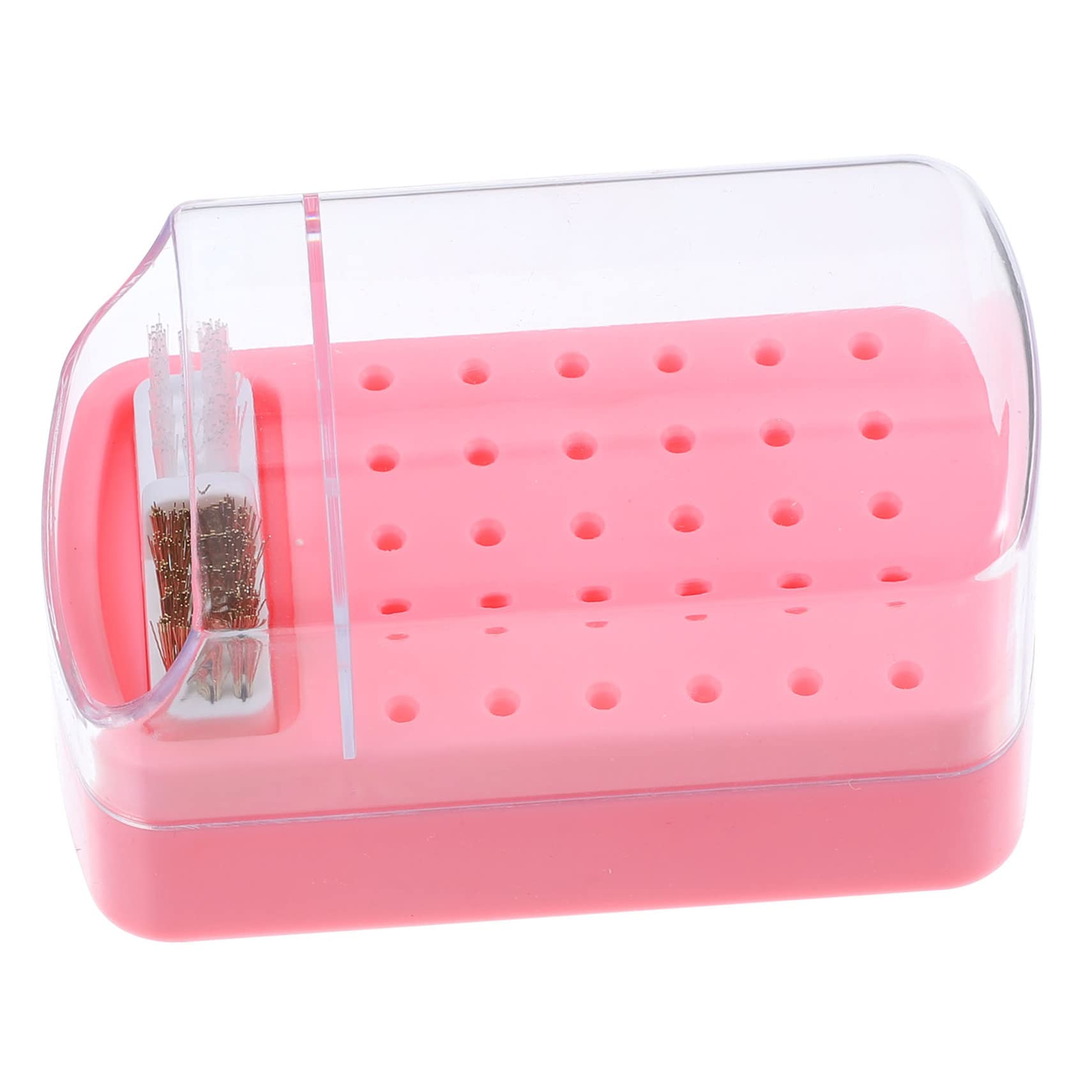 FOMIYES Clear Pink Nail Polish Organizer Box - Storage for Nail Drill Bits, Nail Charms & Grinding Heads - Portable Nail Supply Holder for Salon & Home Manicure Use