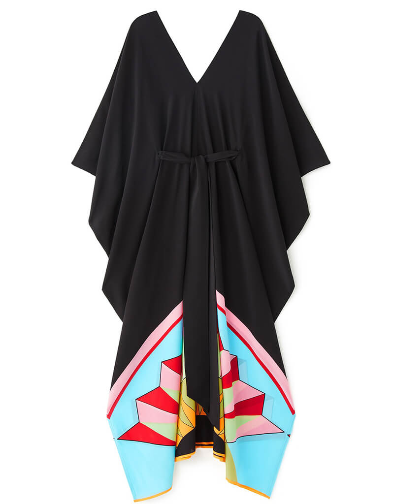 Elegant Black Georgette Kaftan Dress for Women - Stylish Chelsea Design for Beach, Vacation & Evening Wear