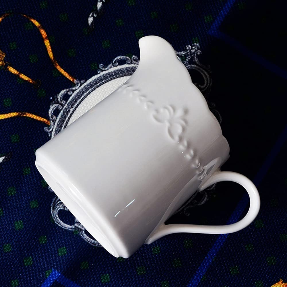 White Porcelain Creamer Pitcher with Handle - 8 Oz Small Milk Jug for Coffee, Tea & Kitchen Use - Elegant Sizikato Pitcher for Dining & Entertaining