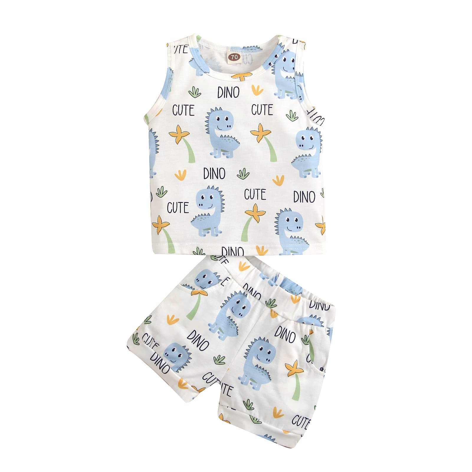 **Baby Boys' Dinosaur Sports Outfits - Sleeveless Vest & Shorts Set for Newborns & Infants - Summer Casual Playwear for Outdoor Activities & Photo Shoots**