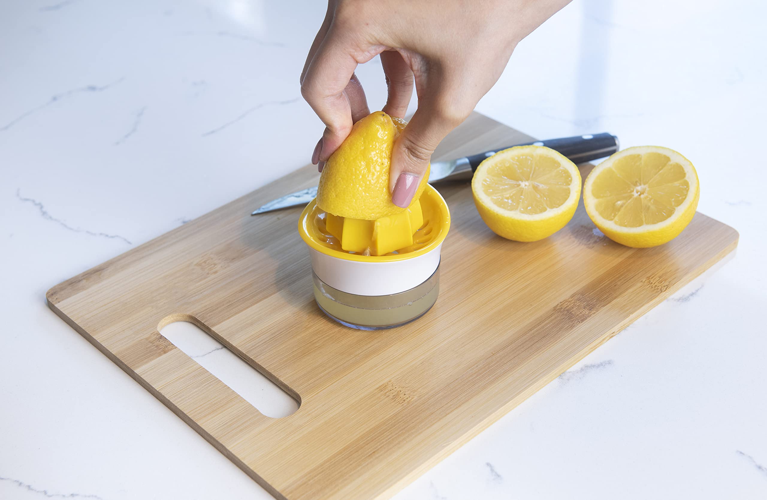 Joie Squeeze and Pour Juicer Reamer - 10 tsp Citrus Press for Lemons, Limes & Oranges - Yellow Kitchen Gadget for Fresh Juice, Cocktails & Cooking