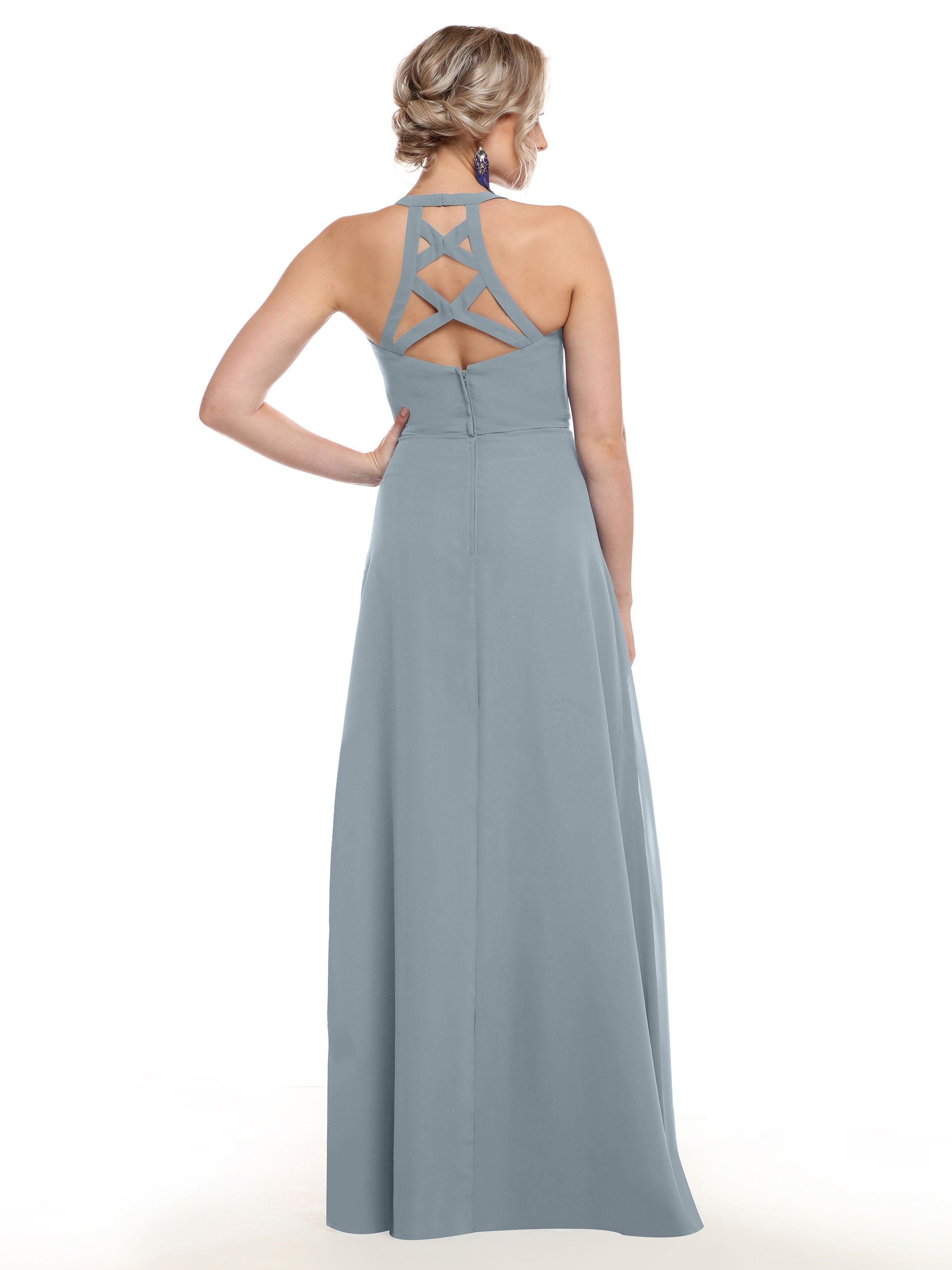 Elegant 80150 Chiffon A-Line Bridesmaid Dress with Plunging V-Neck & Intricate Back Detail - Perfect for Weddings, Formal Events & Special Occasions