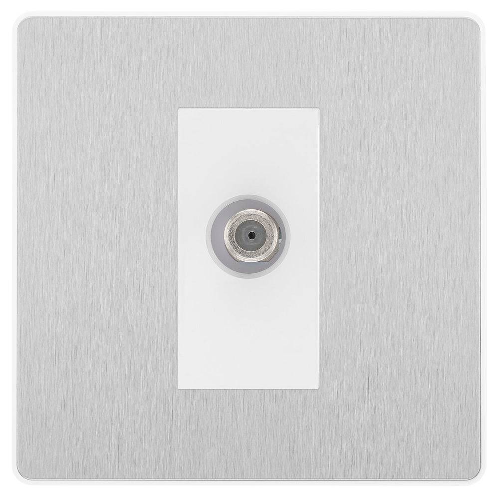 BG Evolve Brushed Steel Satellite Socket PCDBS61W - High-Quality TV & Internet Wall Plate for Home Theater & Office Setup