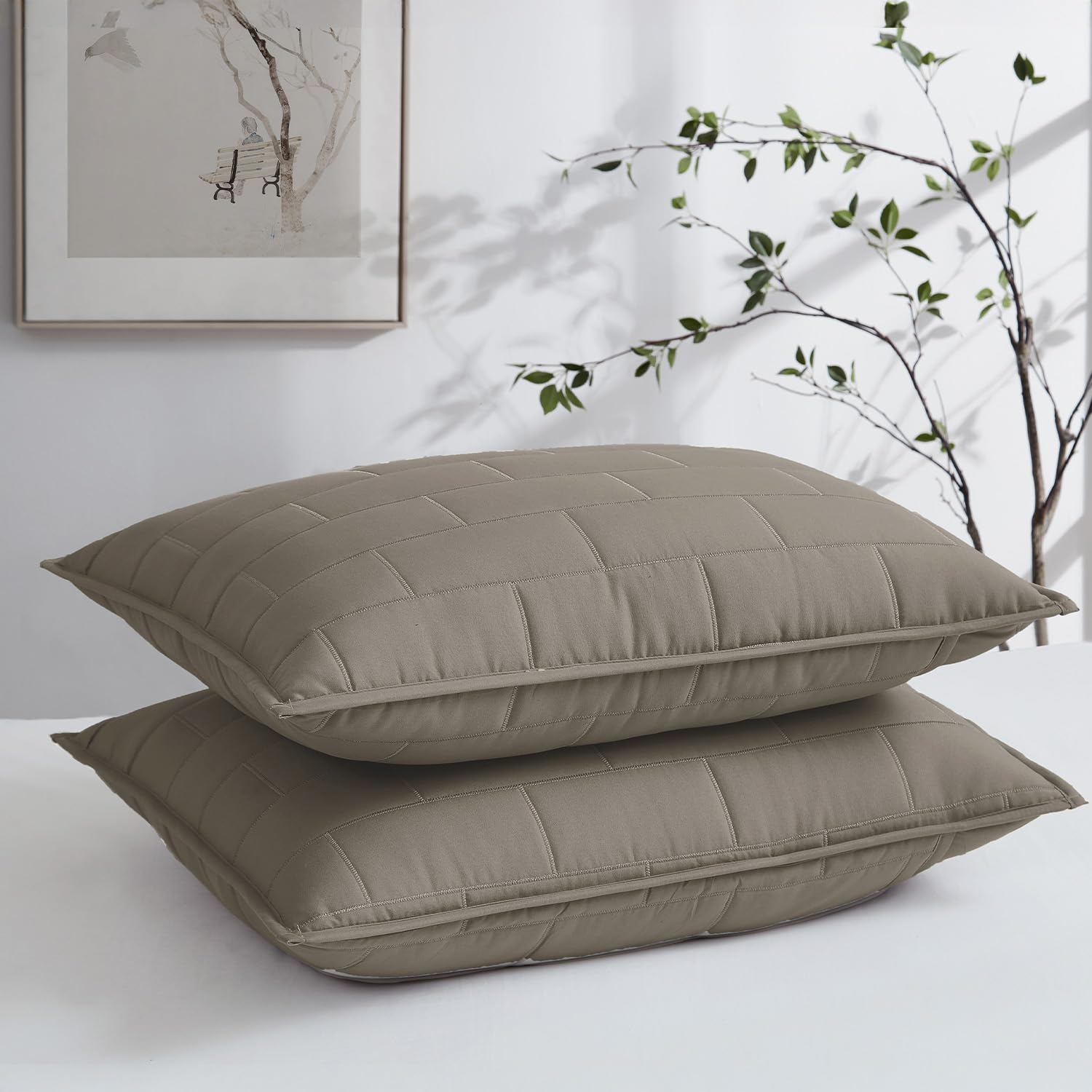 Southshore Fine Living 6-Piece Twin Daybed Comforter Set with Cover, 3 Pillow Shams, Bed Skirt & Throw Pillow - Brickyard Dark Taupe Quilt Set for Guest Room, Dorm or Small Space Bedding