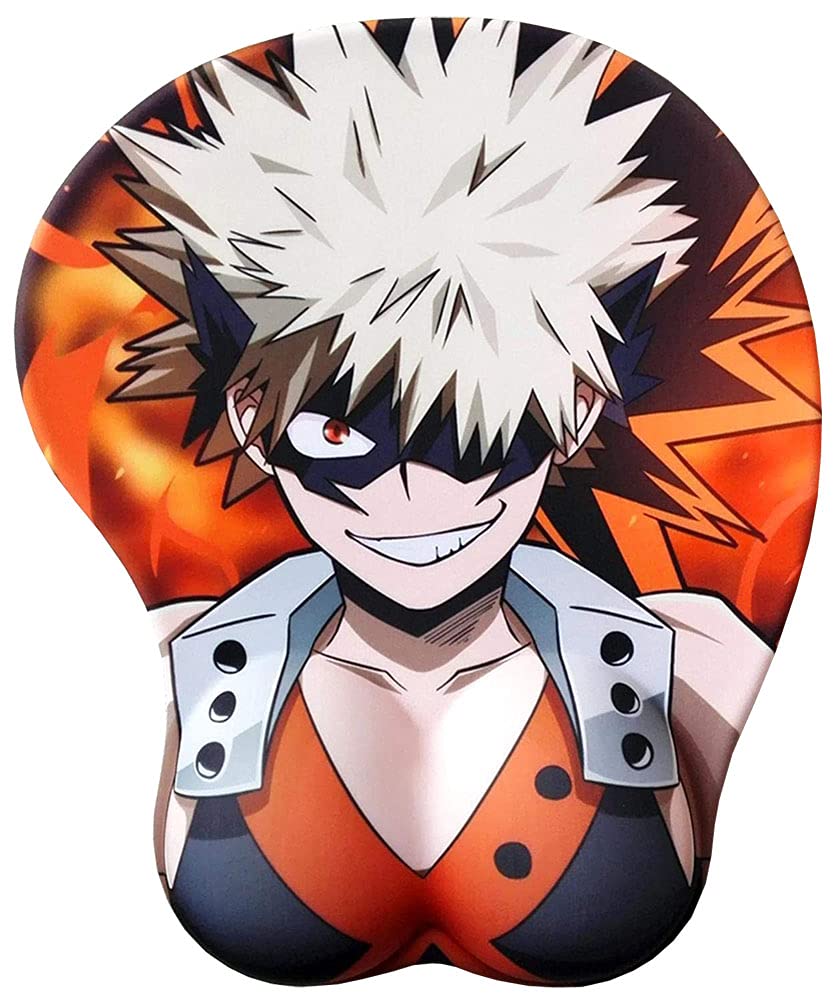3D Anime Mouse Pad with Silicone Gel Wrist Support - Non-Slip Gaming Mouse Mat with Ergonomic Wrist Cushion for Pain Relief (Bakugō Katsuki Design) - Perfect for PC Gaming, Office Work & Long Computer Sessions