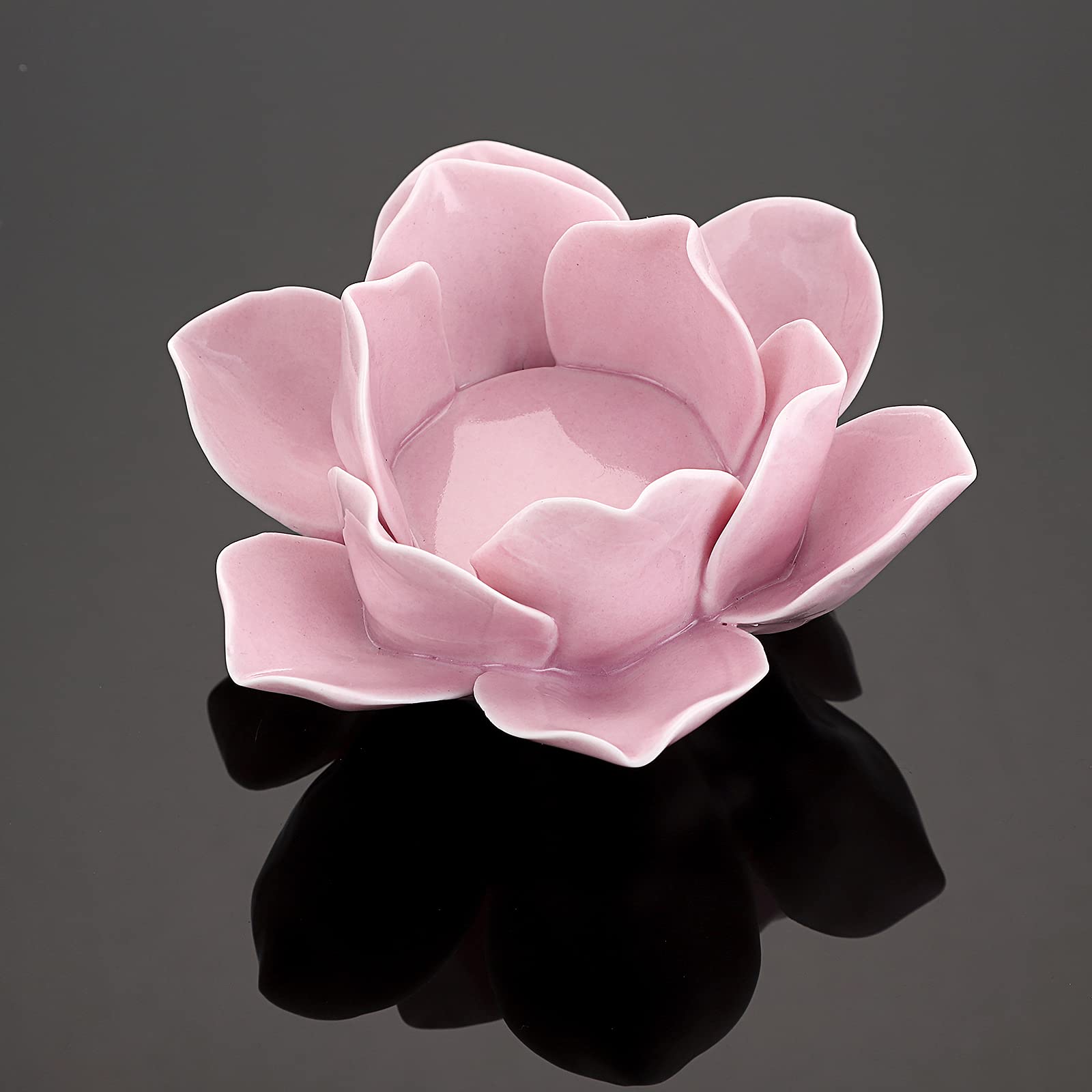 4.5 Inch Ceramic Lotus Flower Tea Light Holder - Elegant Pink Lotus Petals Candle Holder for Home Decor, Wedding, Party - Includes Gift Box - Perfect for Romantic Ambiance, Spa Relaxation & Table Centerpieces