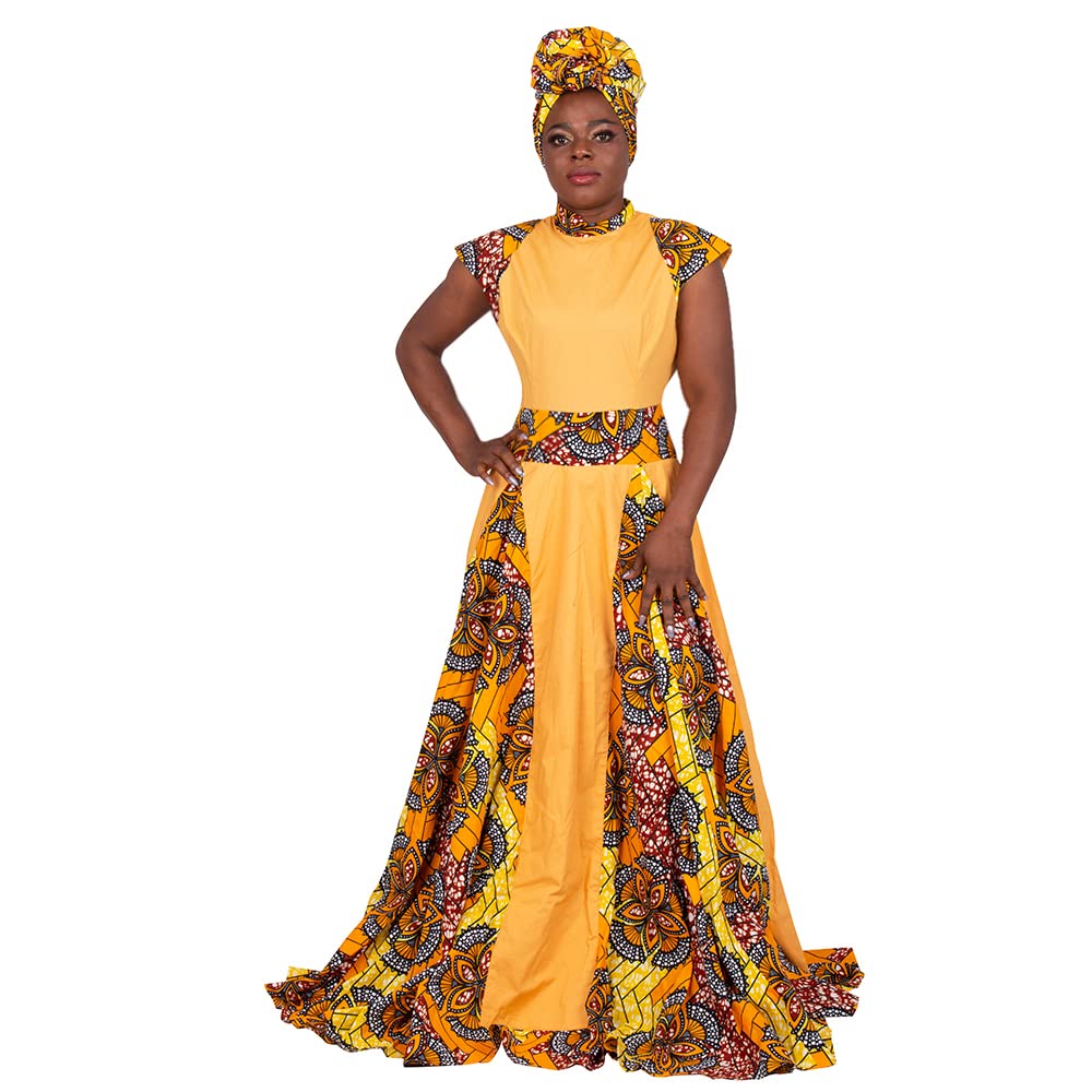 **Stylish African Print Maxi Dress for Women - Sleeveless Party Dress with Matching Head Scarf - Plus Size & Comfortable - Perfect for Weddings, Festivals & Cultural Events**