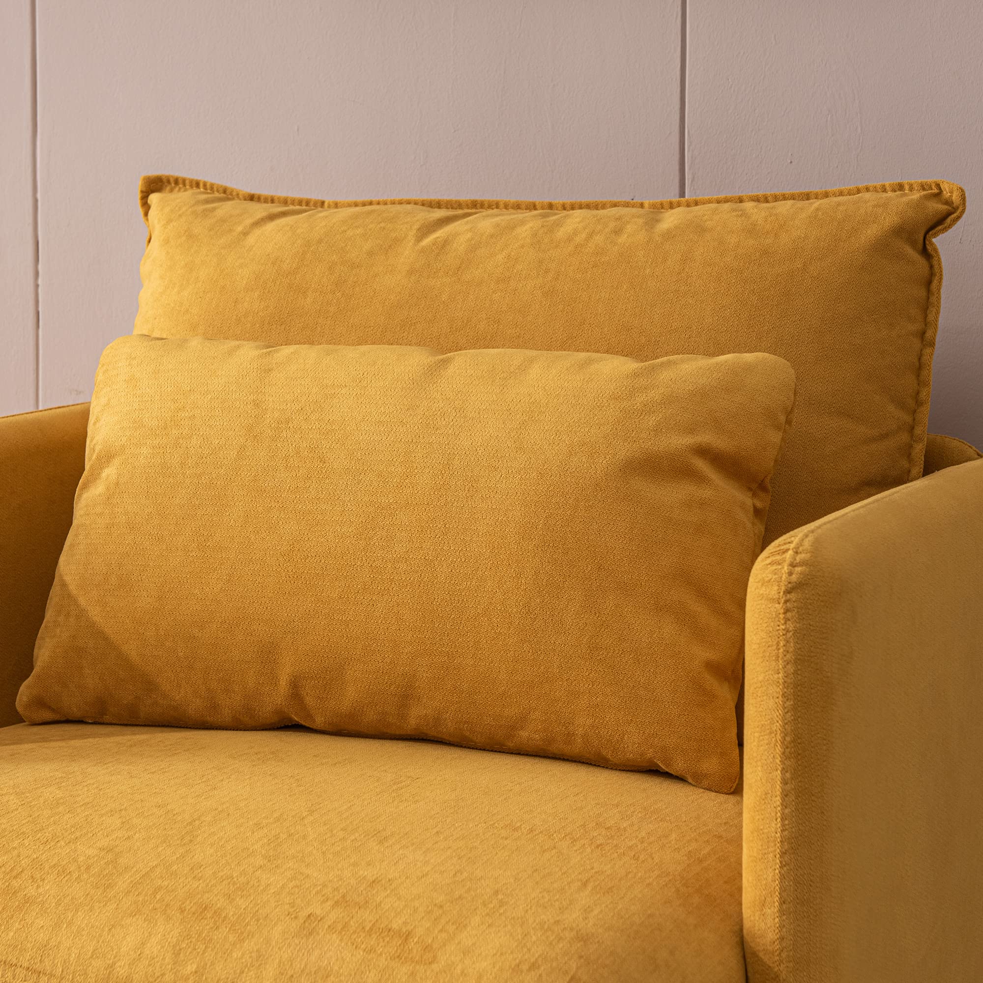 Kevinplus Modern Accent Chair - Mid-Century Armchair with Gold Metal Legs & Cotton Linen Fabric in Yellow | Comfortable Living Room, Bedroom Lounge Chair | Perfect for Reading Nook, Home Office, or Cozy Corner Decor