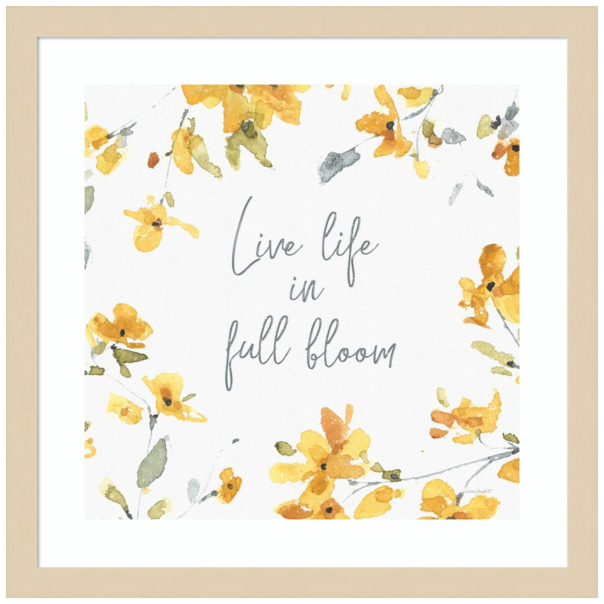 Lisa Audit Happy Yellow 19A Wood Framed Wall Art Print - 17x17 Inches - Svelte Natural Frame - Modern Home & Office Decor - Perfect for Living Room, Bedroom or Gallery Wall Display