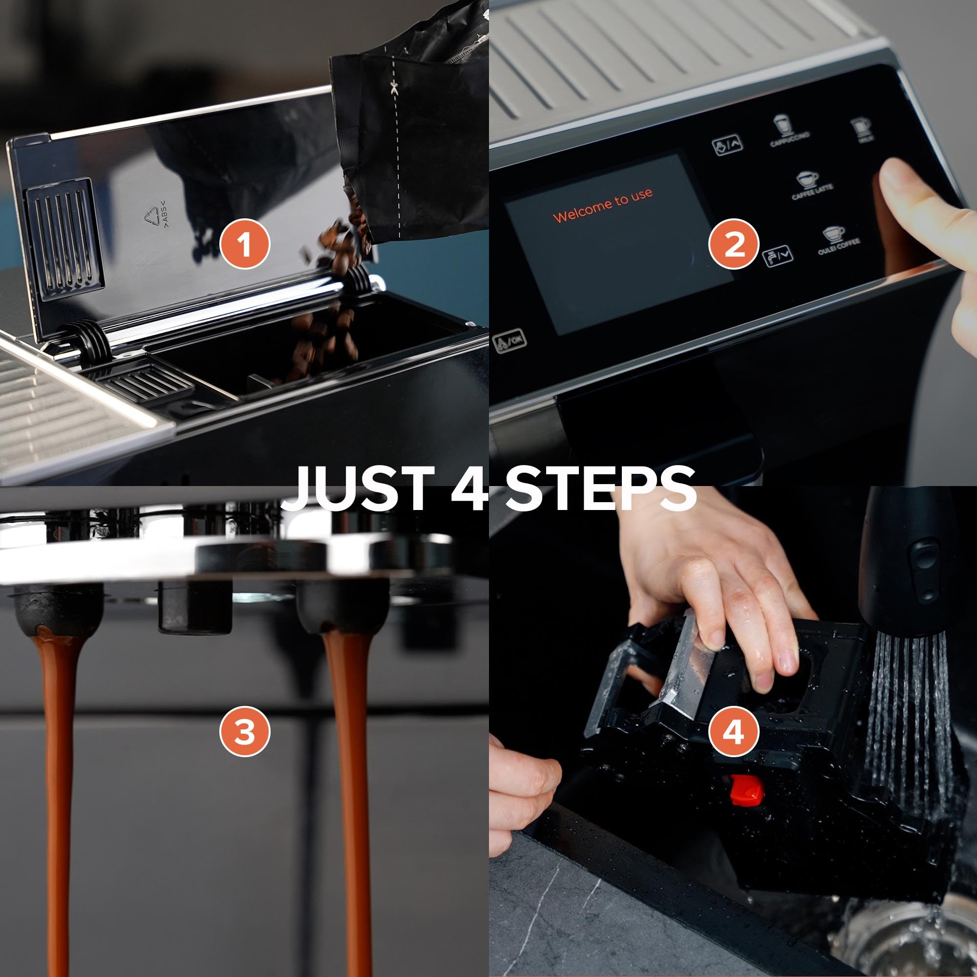 Fully Automatic Espresso Machine with Built-in Grinder - 19 Bar Pressure, Smart Touch Screen, 20 Cup Capacity - Perfect for Espresso, Americano & Long Coffee - Stainless Steel Silver Finish - Ideal for Home, Office & Coffee Shop Use