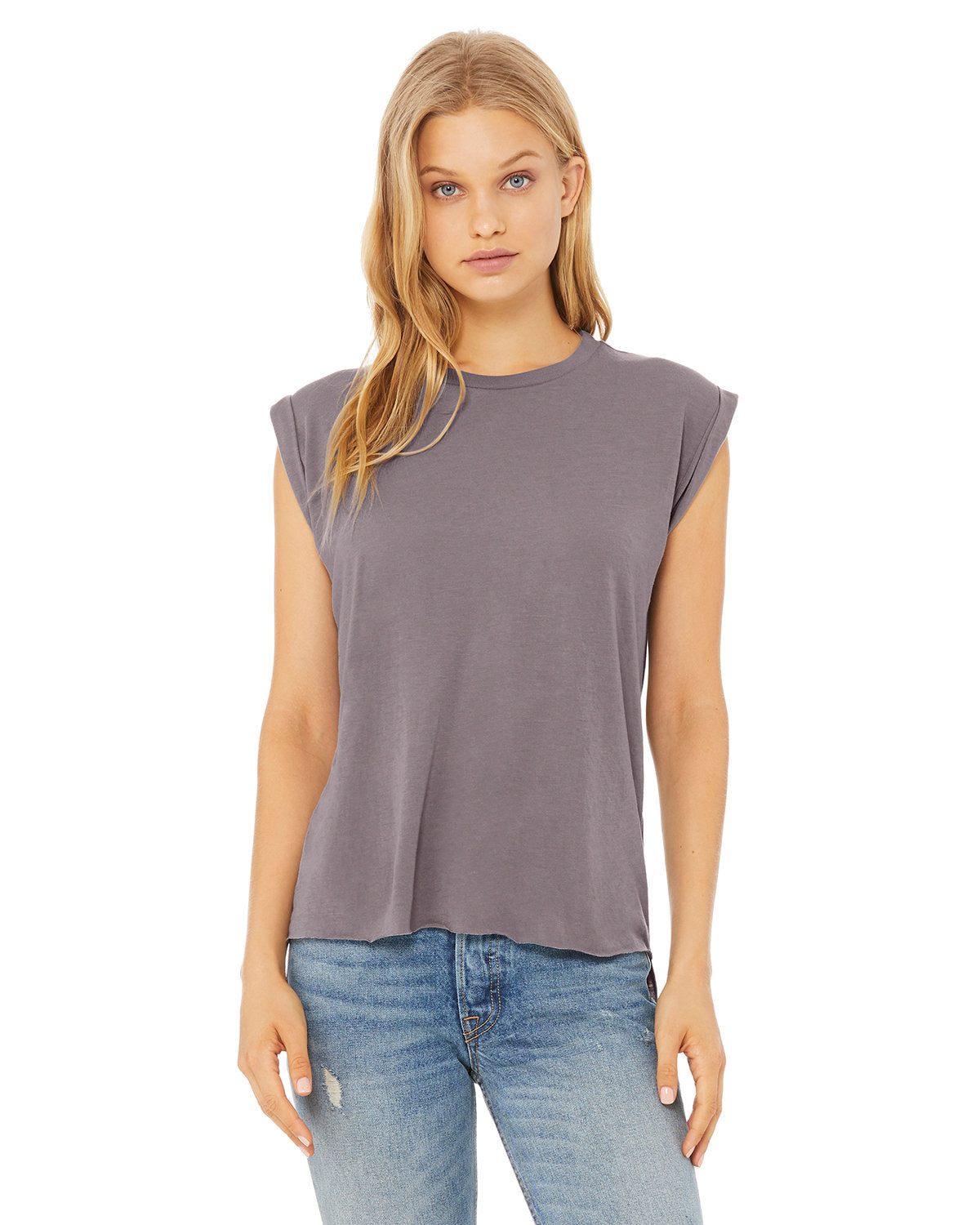 Bella + Canvas 8804 Women's Flowy Muscle Tee with Rolled Cuff Sleeves - Soft & Comfortable Casual T-Shirt for Yoga, Gym, and Everyday Wear