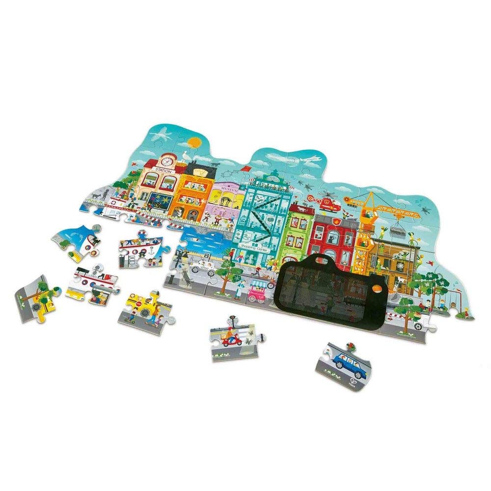 Hape Animated City Puzzle - 49 Piece Double-Sided Jigsaw Puzzle for Kids Ages 4-8 | Educational Toy with Cityscape Poster | Perfect for Family Game Night & Preschool Learning Activities