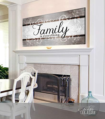 Family Is Everything Framed Wall Art - Large 60x27 Inch Farmhouse Canvas Print, Brown Rustic Home Decor for Living Room & Family Room | Perfect Gift for Housewarming & Family Gatherings