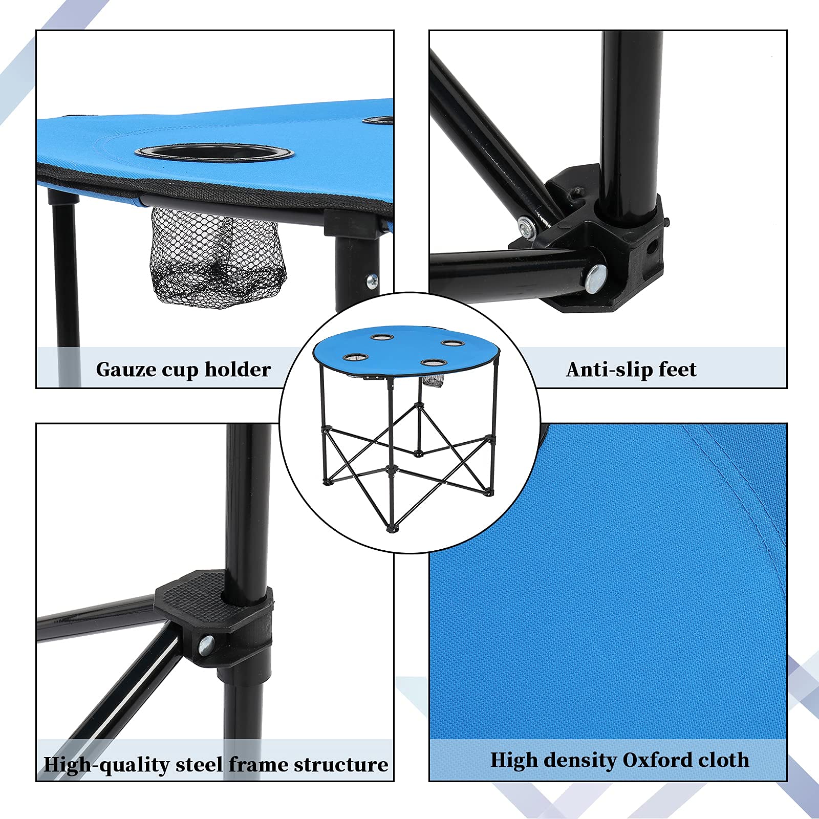 Heavy Duty Folding Camping Chair for Adults - Portable Outdoor Lawn Armchair with Cup Holder & Round Table (Blue) - Supports 4.74lbs - Perfect for Camping, Fishing, Picnics, Backyard & Beach Relaxation