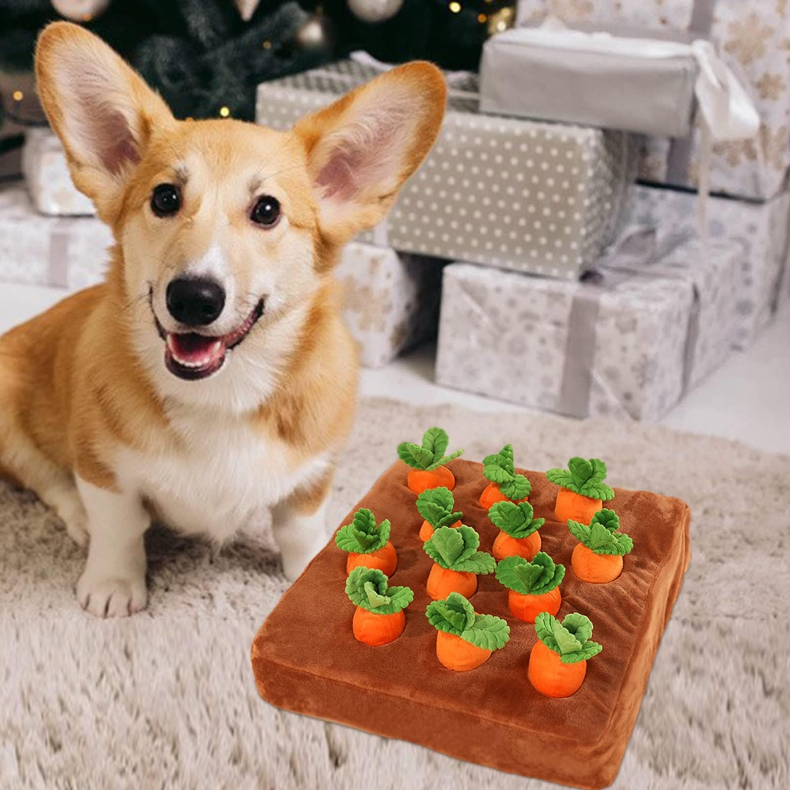 Dog Snuffle Mat with 12 Carrots - Interactive Puzzle Toy for Stress Relief & Nosework Feeding Games